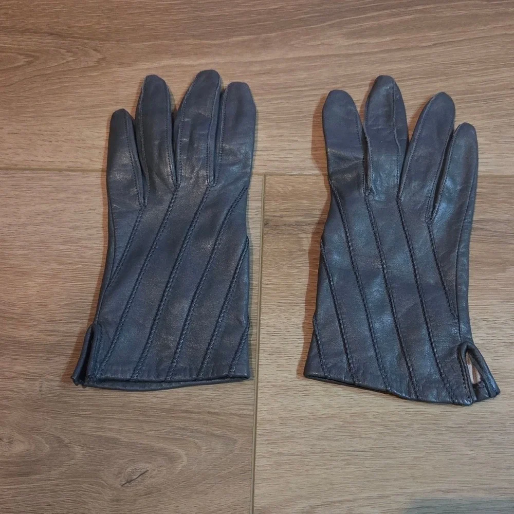 Paolo Vico Vintage Genuine Leather Gloves Women's Size L Gray Lined Dress Gloves